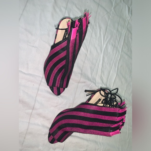 NWOT Zara Striped Woven Textured Lace-Up Heels - Picture 7 of 9